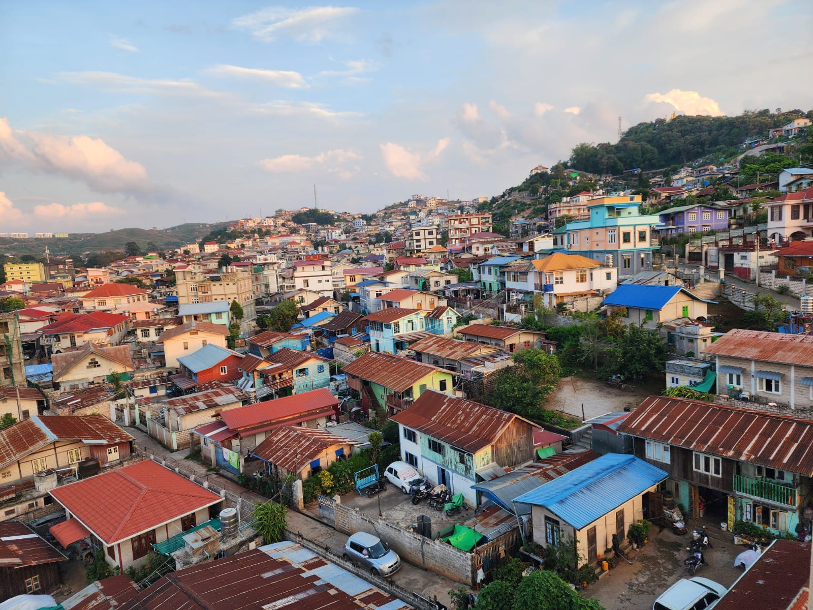 Taunggyi, Myanmar, at golden hour from above